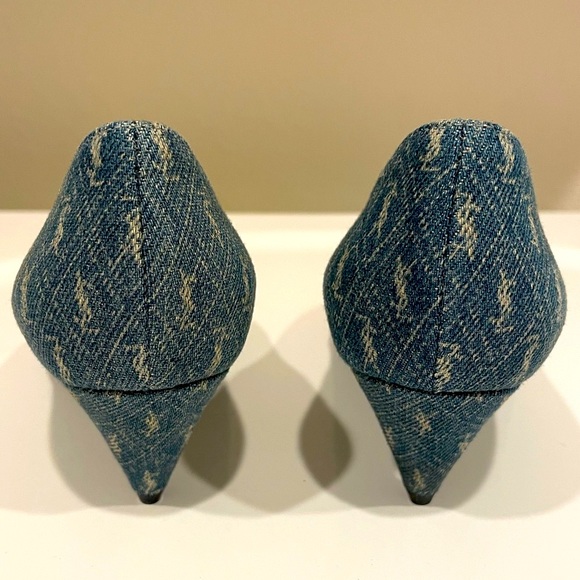 Saint Laurent Lola Monogram Denim Pumps - Picture 3 of 11